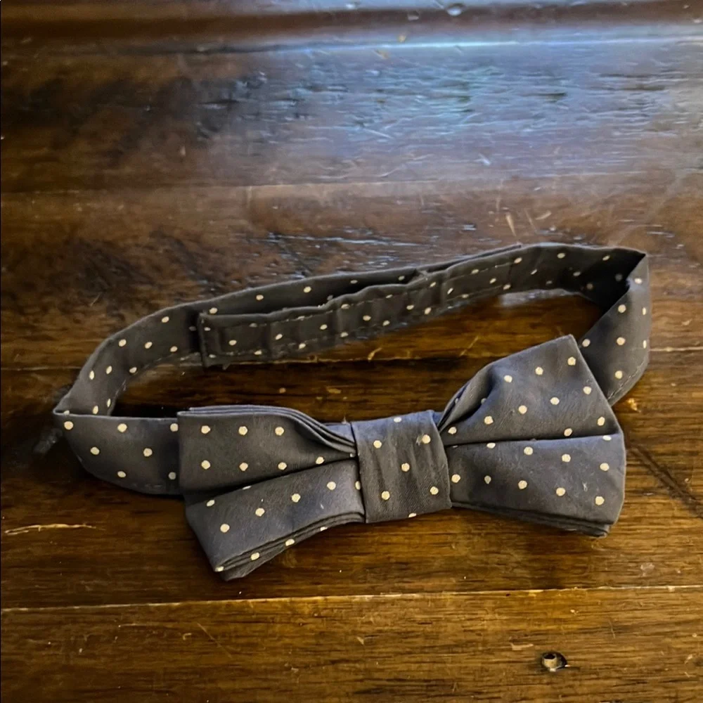 White and Blue Polka Dot Bow Tie Adjustable Fabric Accessory